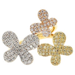 Natural Yellow Round and White Diamond 0.67 Carat TW Gold Cocktail Ring