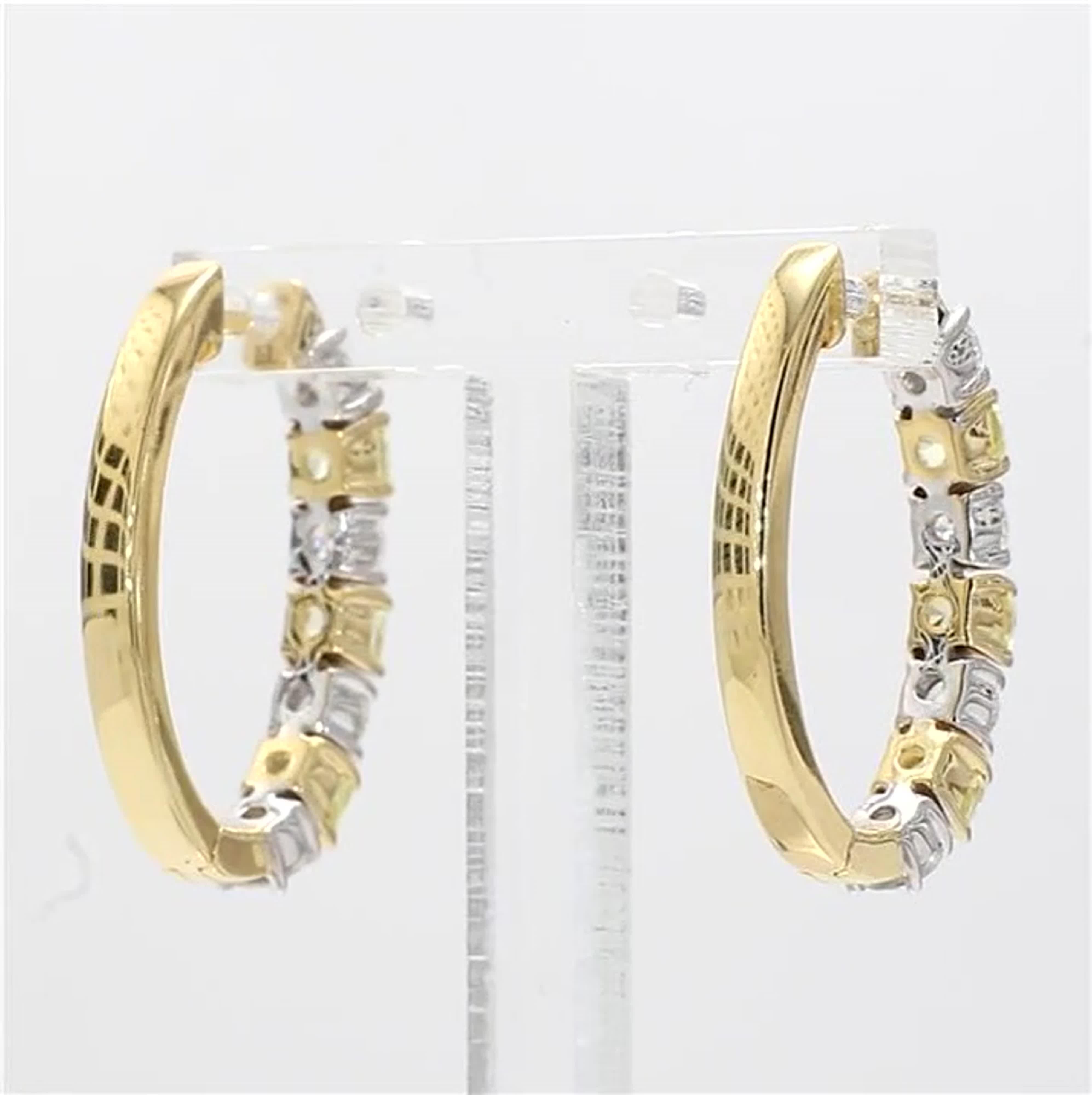 De las mujeres Natural Yellow Round and White Diamond 1.00 Carat TW Gold Hoop Earrings