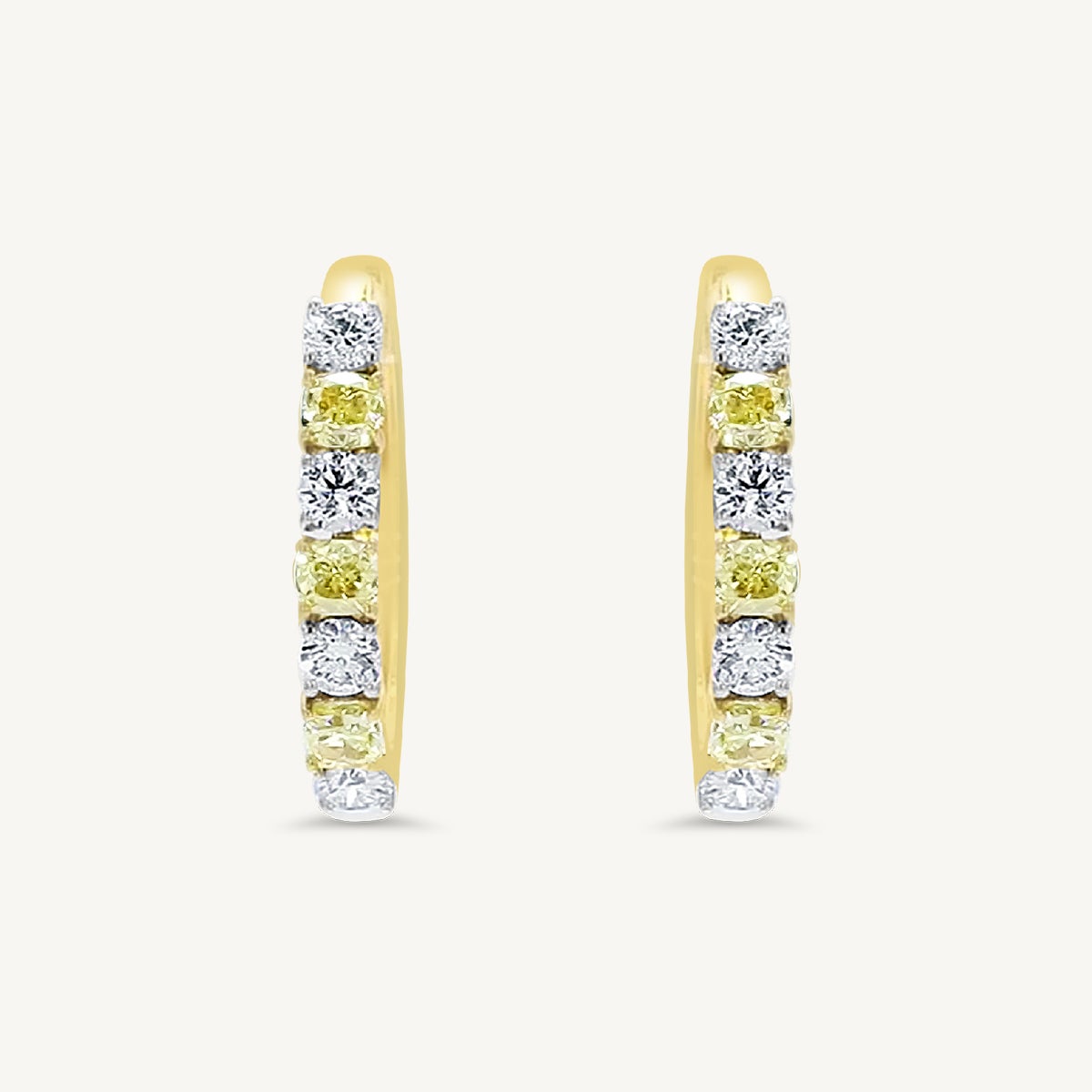 Natural Yellow Round and White Diamond 1.00 Carat TW Gold Hoop Earrings For Sale