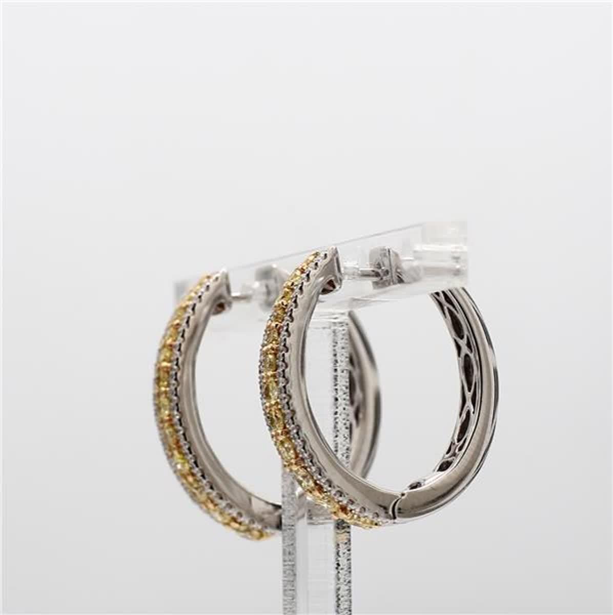 Contemporary Natural Yellow Round and White Diamond 1.06 Carat TW Gold Drop Earrings For Sale