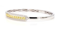 Natural Yellow Round and White Diamond 1.09 Carat TW Gold Cuff Bracelet