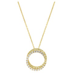 Natural Yellow Round and White Diamond 1.20 Carat TW Gold Circle Pendant