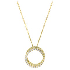 Natural Yellow Round and White Diamond 1.20 Carat TW Gold Drop Pendant