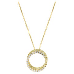 Natural Yellow Round and White Diamond 1.20 Carat TW Gold Drop Pendant