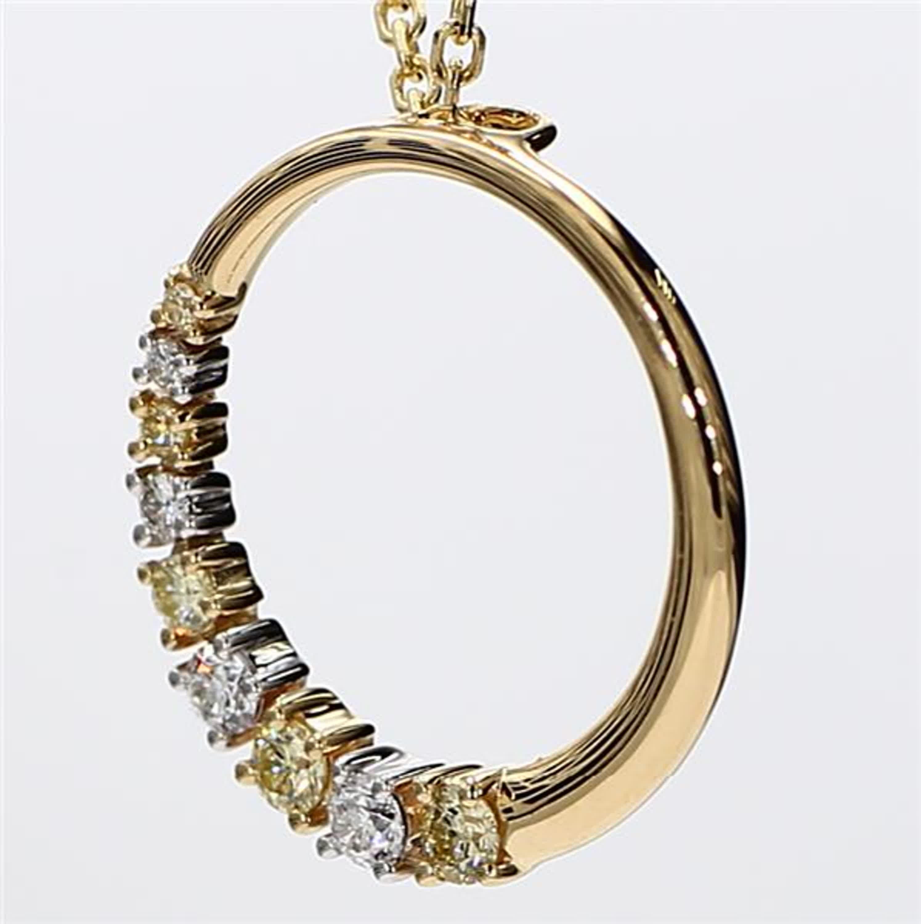 Contemporary Natural Yellow Round and White Diamond .32 Carat TW Gold Circle Pendant For Sale