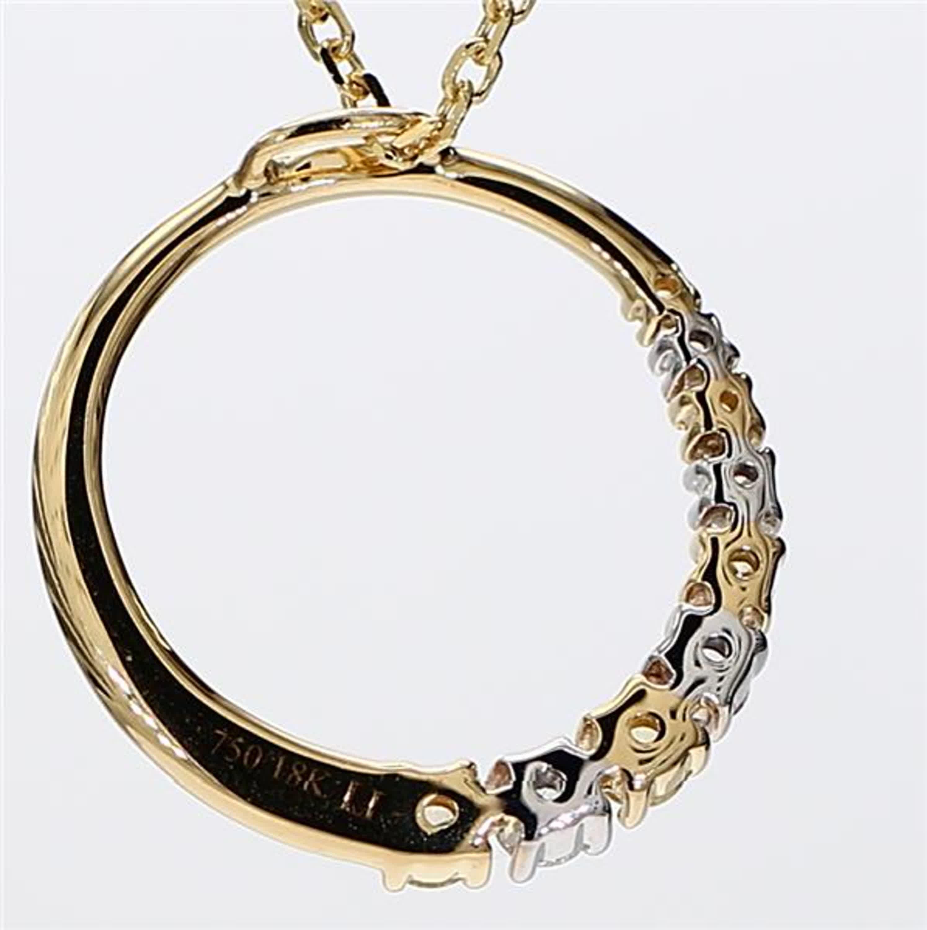 Natural Yellow Round and White Diamond .32 Carat TW Gold Circle Pendant In New Condition For Sale In New York, NY