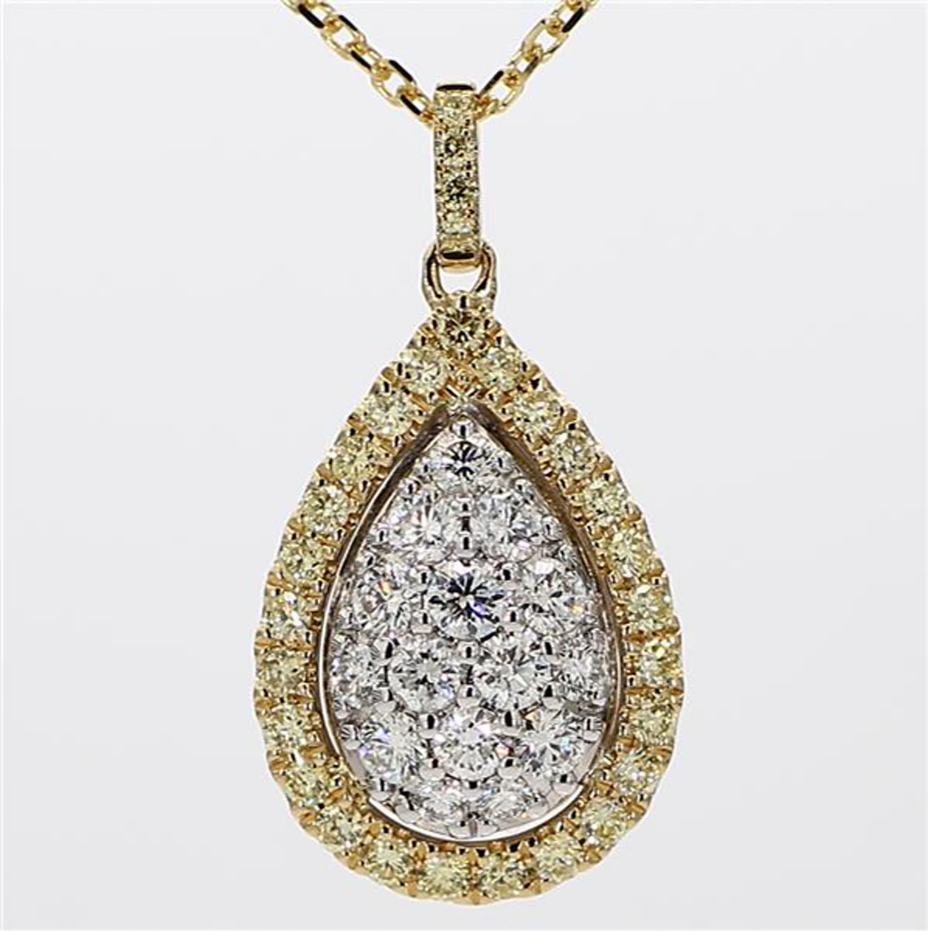 RareGemWorld's classic diamond pendant. Mounted in a beautiful 18K Yellow and White Gold setting with natural round yellow diamond melee complimented by natural round white diamond melee. This pendant is guaranteed to impress and enhance your