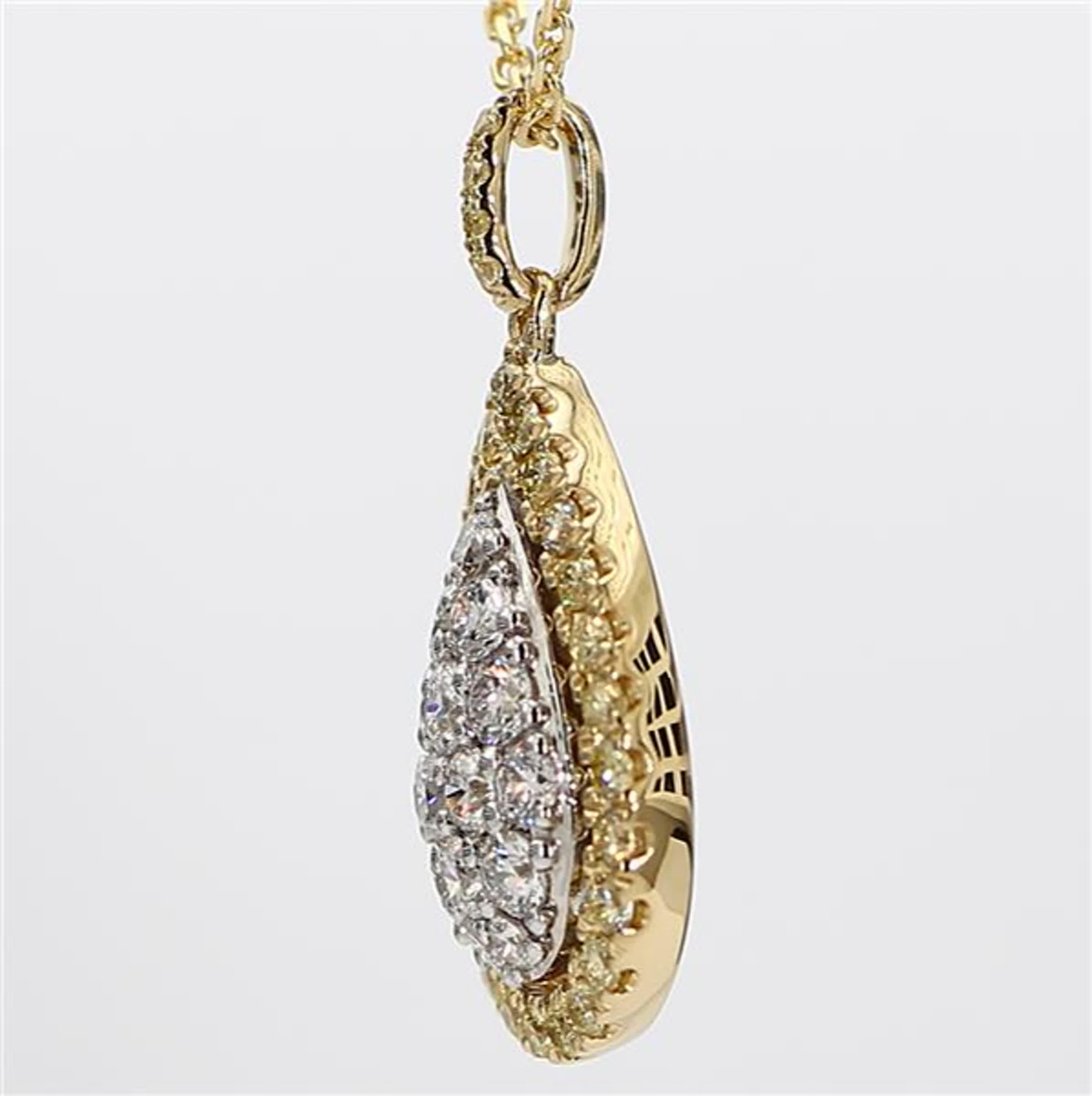 Contemporary Natural Yellow Round and White Diamond 1.30 Carat TW Gold Drop Pendant