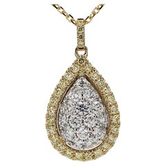 Natural Yellow Round and White Diamond 1.30 Carat TW Gold Drop Pendant