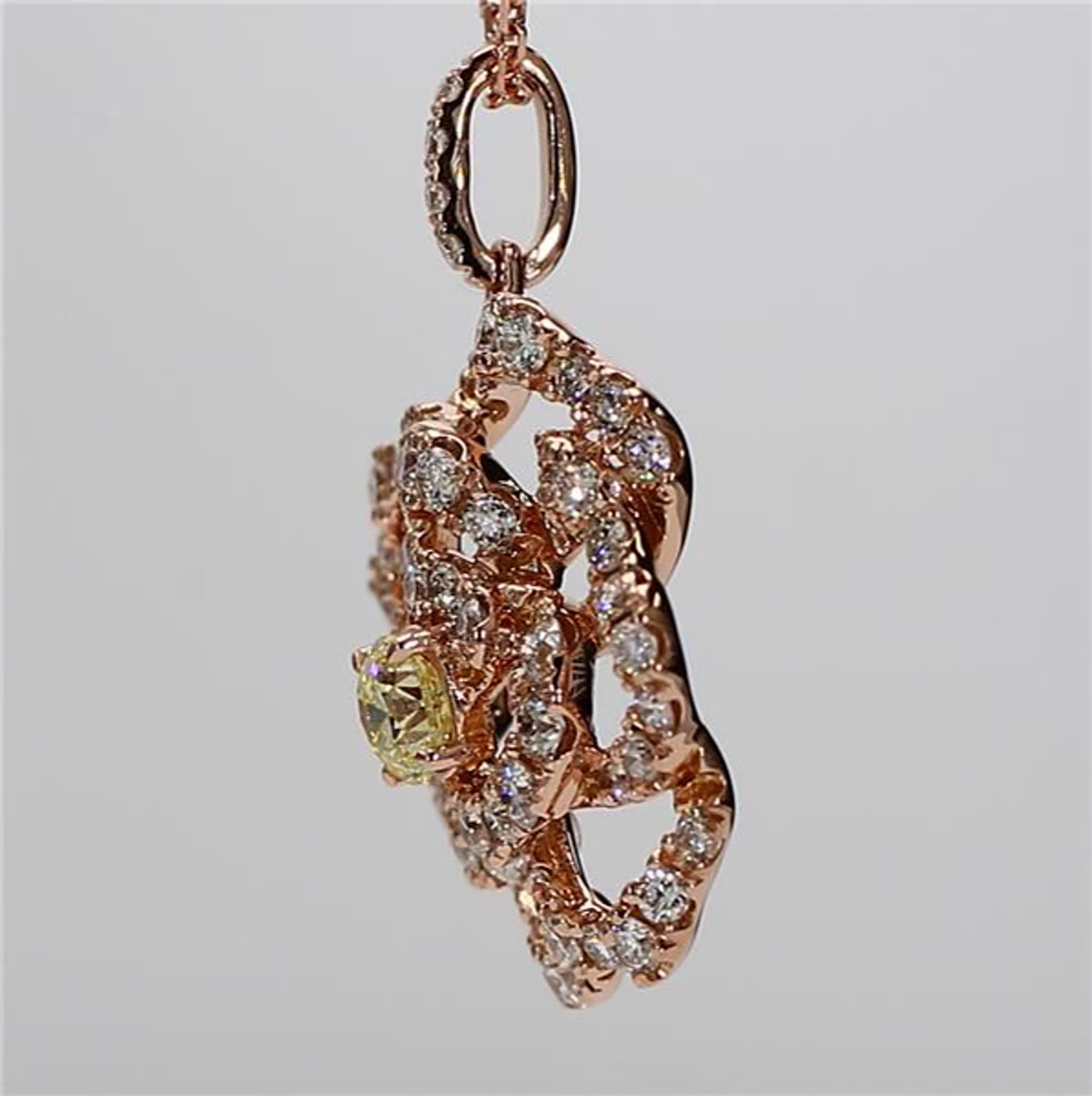 Contemporary Natural Yellow Round and White Diamond 1.30 Carat TW Rose Gold Drop Pendant