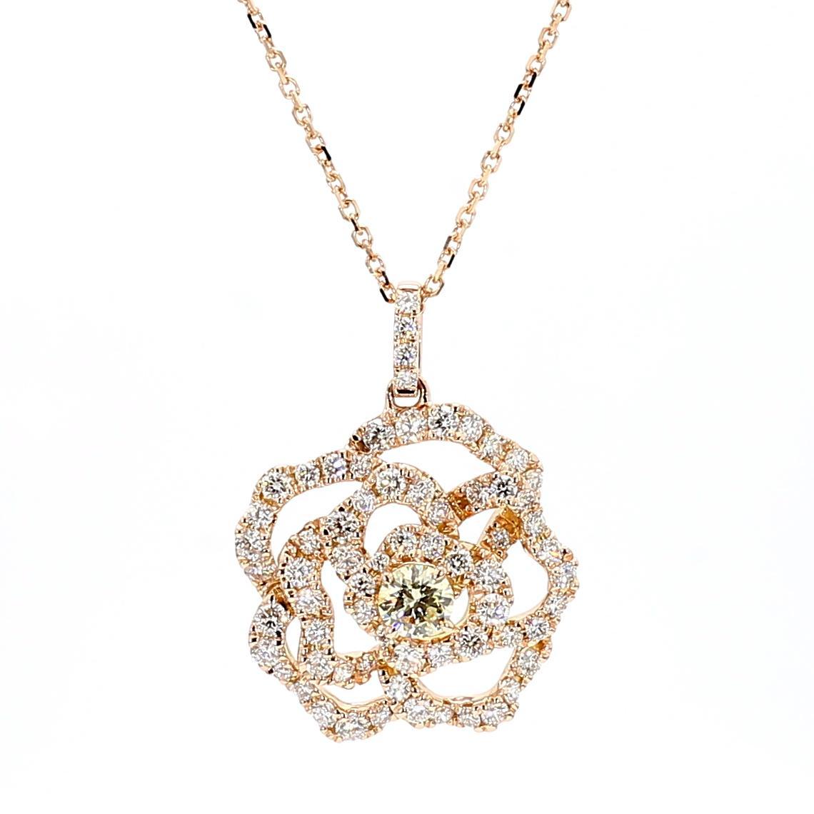 Contemporaneo Ciondolo a goccia in oro rosa con diamante giallo naturale e bianco da 1,30 carati TW in vendita