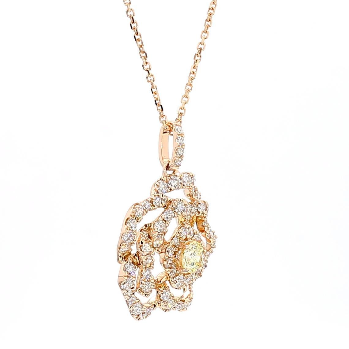Taglio rotondo Ciondolo a goccia in oro rosa con diamante giallo naturale e bianco da 1,30 carati TW in vendita