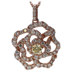 Natural Yellow Round and White Diamond 1.30 Carat TW Rose Gold Drop Pendant