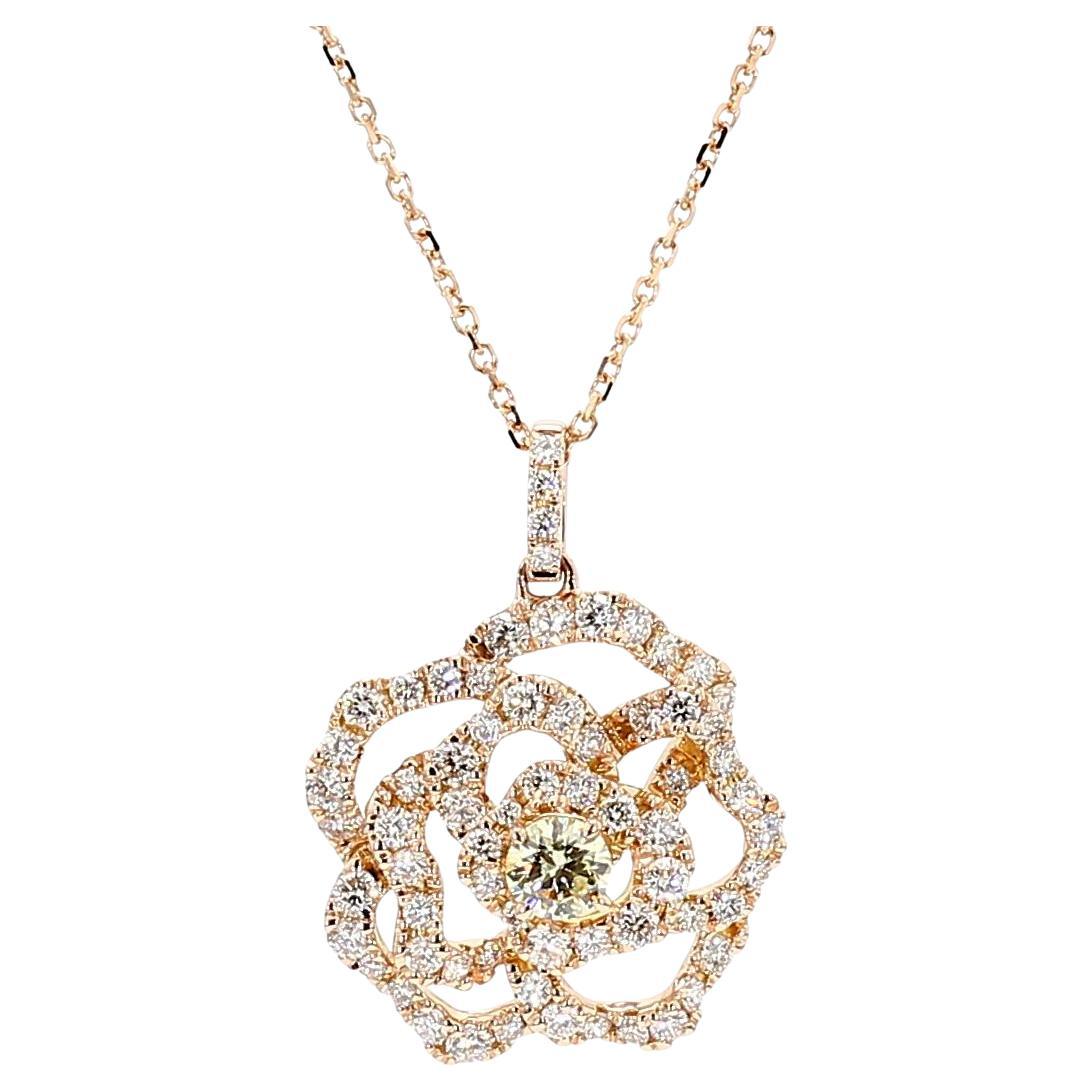 Ciondolo a goccia in oro rosa con diamante giallo naturale e bianco da 1,30 carati TW in vendita