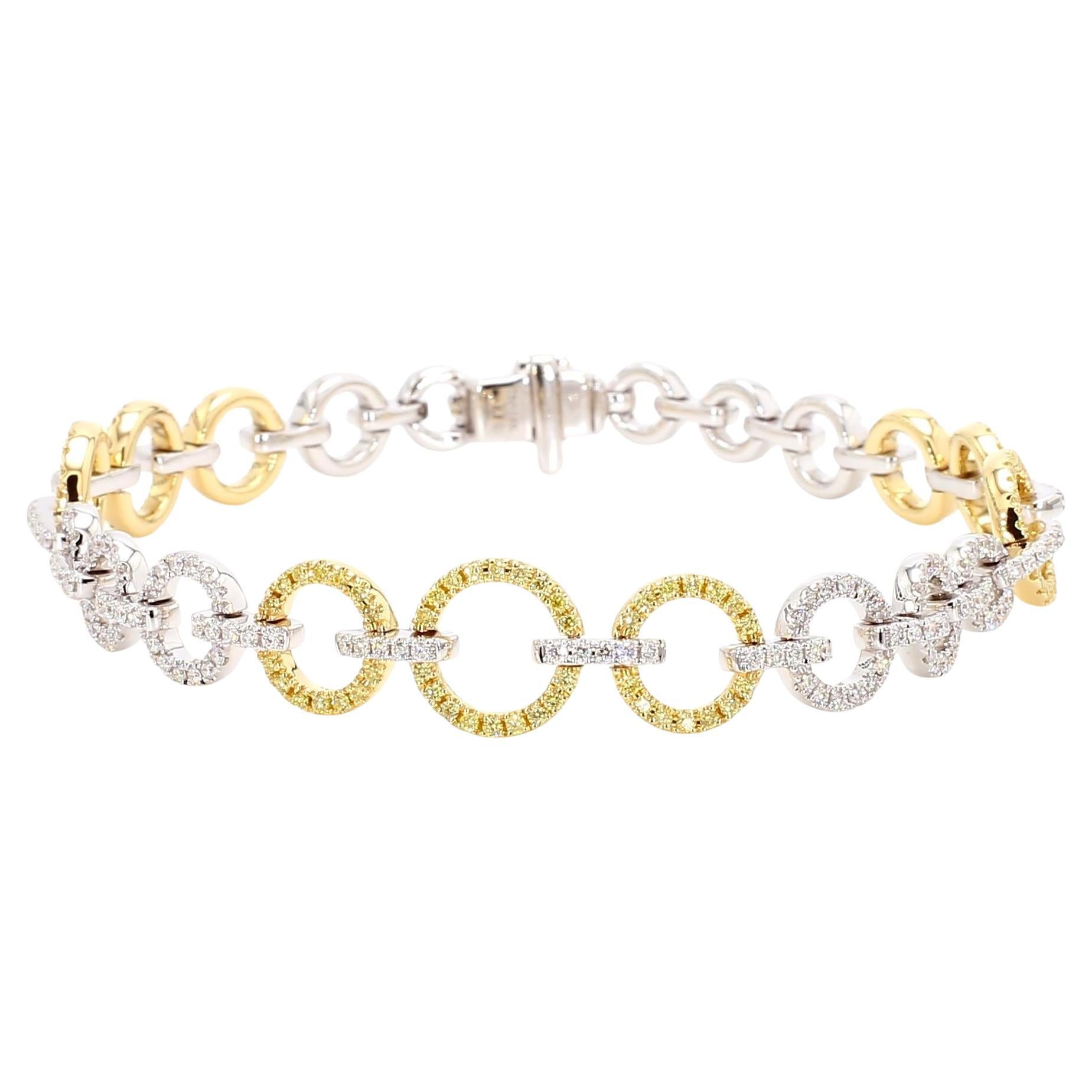 Natural Yellow Round and White Diamond 1.65 Carat TW Gold Tennis Bracelet