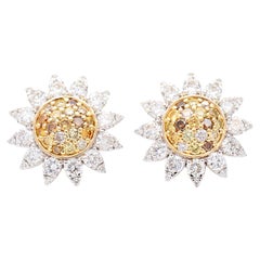 Natürlicher gelber runder und weißer Diamant 1,69 Karat TW Gold-Ohrstecker