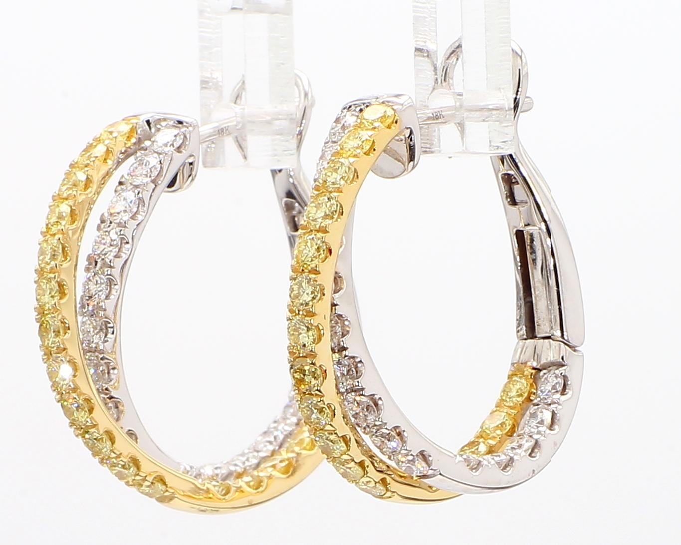 Boucles d'oreilles en or ornées de diamants blancs et ronds de couleur naturelle jaune 1.71 carat TW en vente 1