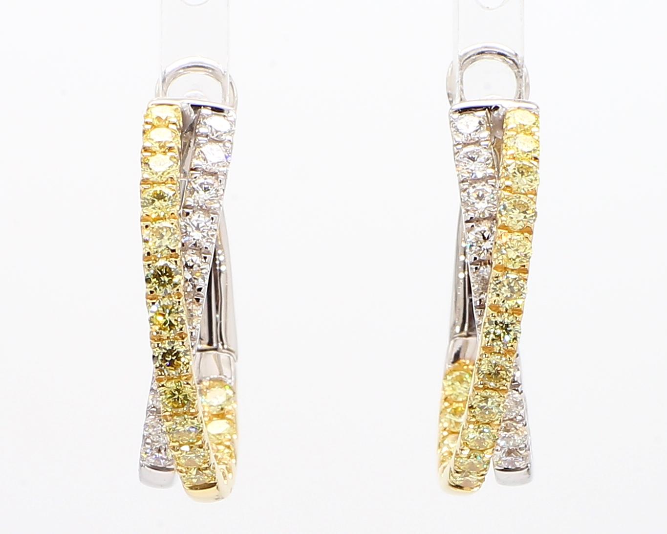 Boucles d'oreilles en or ornées de diamants blancs et ronds de couleur naturelle jaune 1.71 carat TW en vente 2