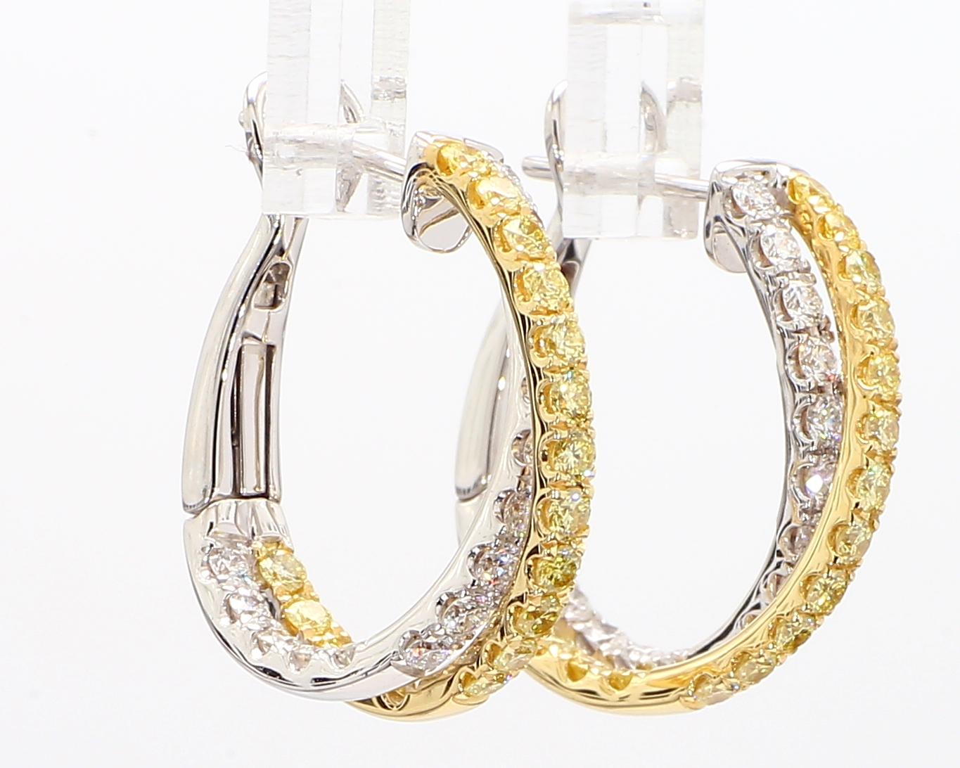 Boucles d'oreilles en or ornées de diamants blancs et ronds de couleur naturelle jaune 1.71 carat TW en vente 3