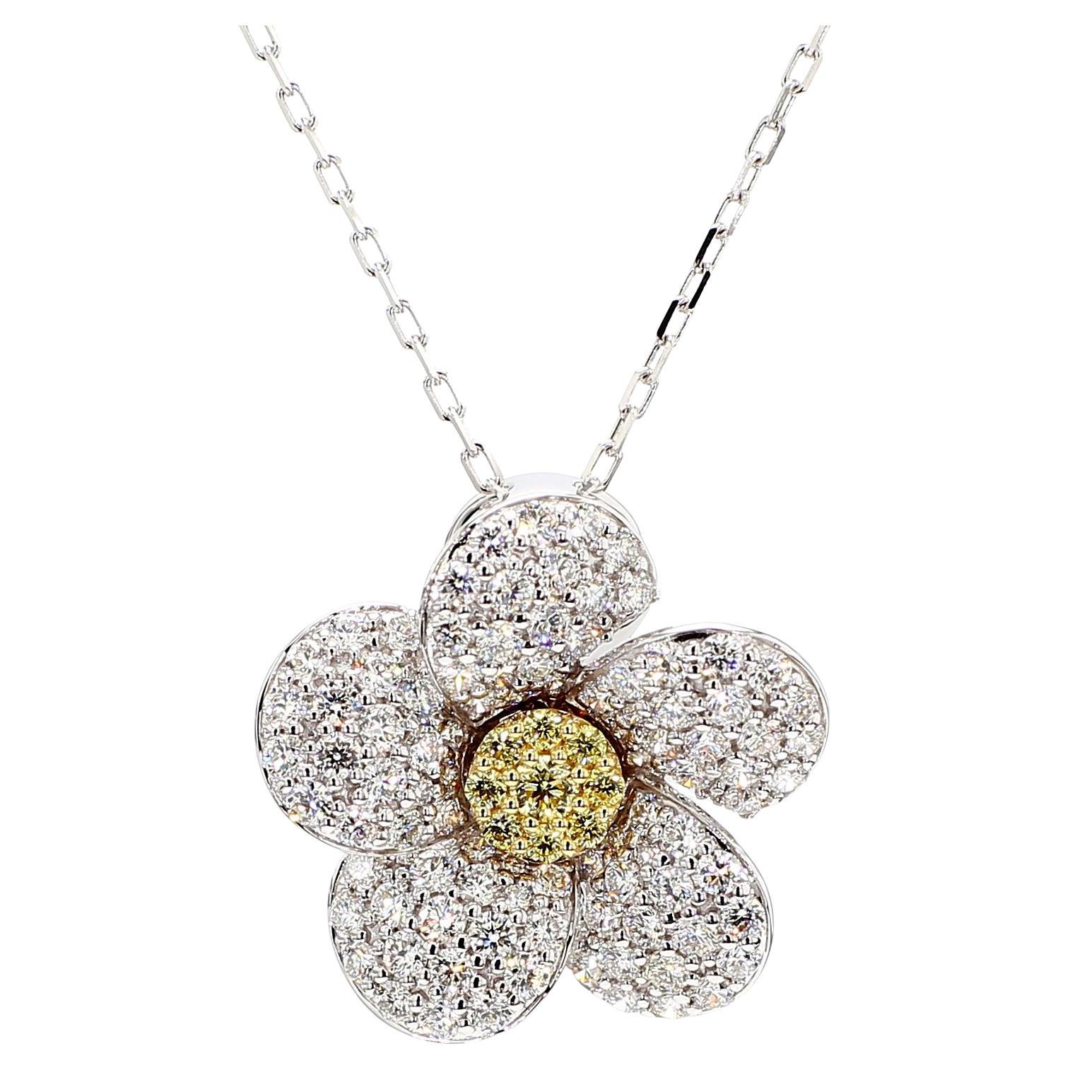 Natural Yellow Round and White Diamond 1.84 Carat TW Gold Drop Pendant