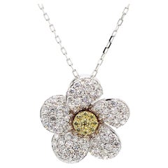 Natural Yellow Round and White Diamond 1.84 Carat TW Gold Drop Pendant