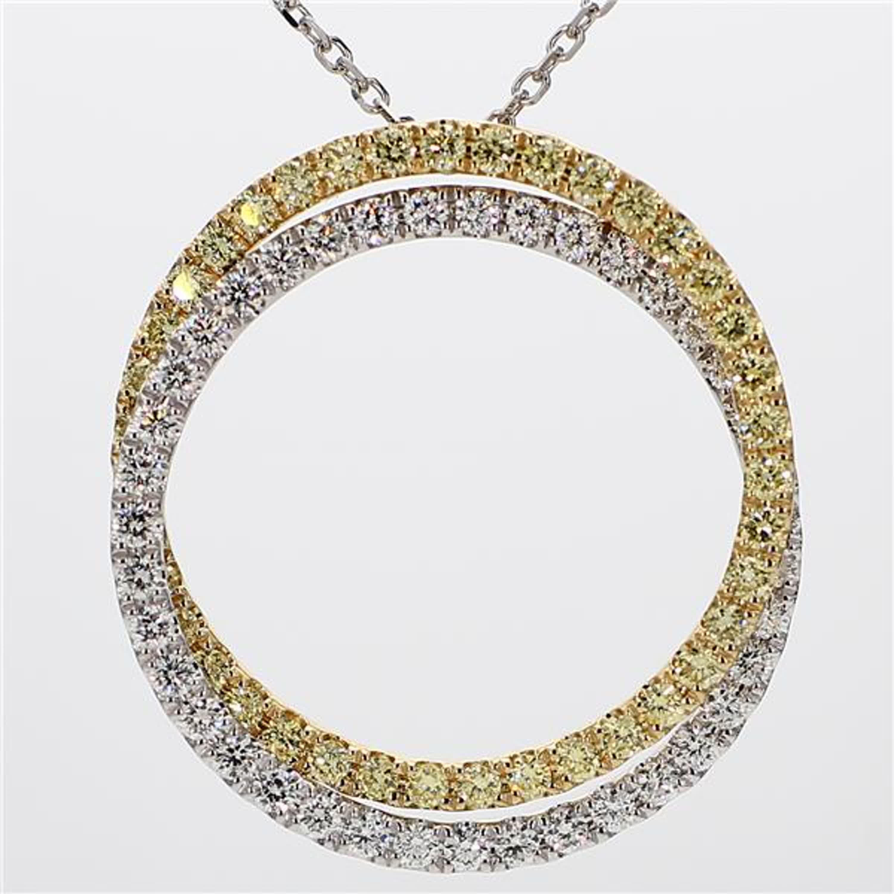 Contemporary Natural Yellow Round and White Diamond 1.97 Carat TW Gold Circle Pendant For Sale