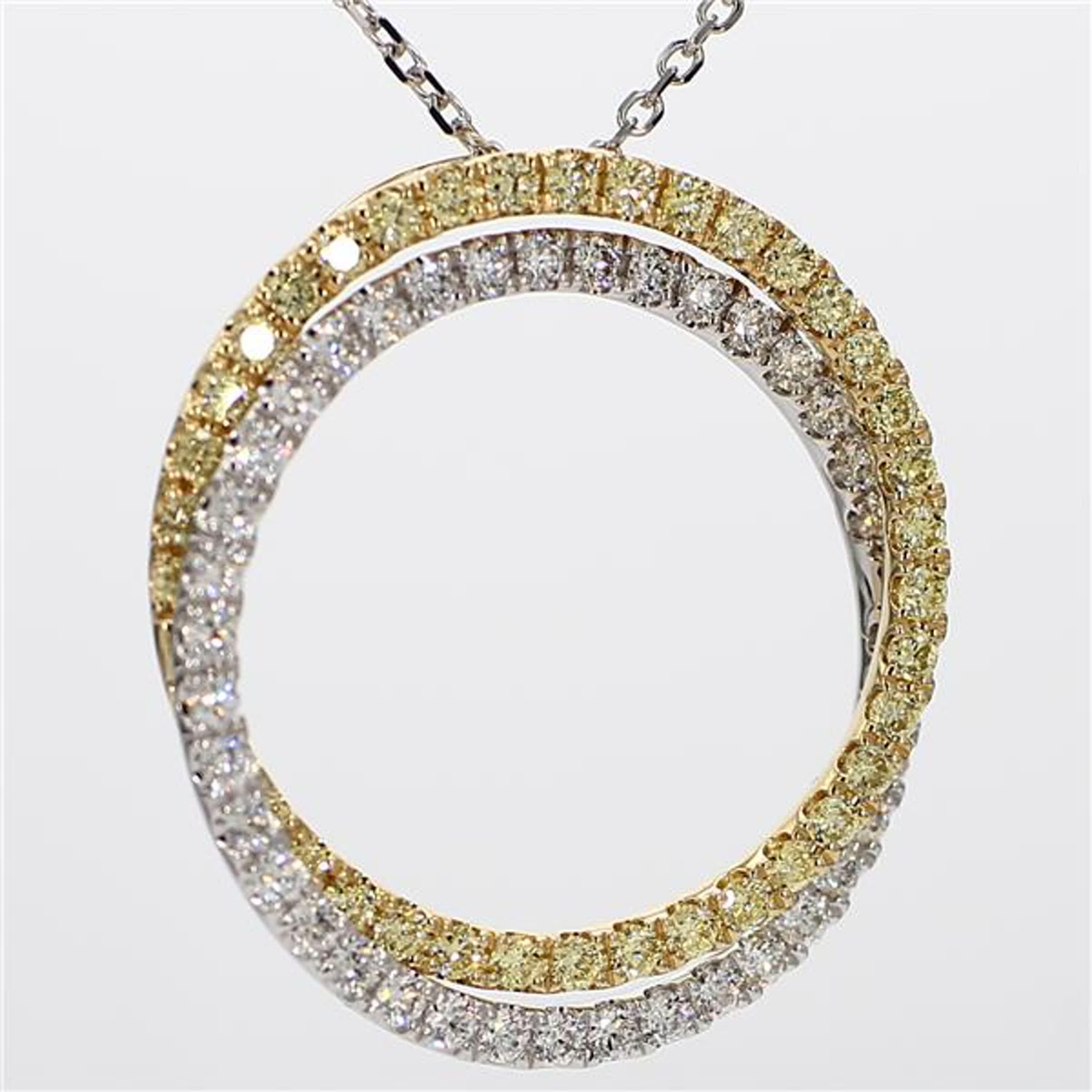 Natural Yellow Round and White Diamond 1.97 Carat TW Gold Circle Pendant For Sale 1