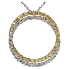 Natural Yellow Round and White Diamond 1.97 Carat TW Gold Circle Pendant