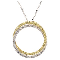 Natural Yellow Round and White Diamond 1.97 Carat TW Gold Circle Pendant