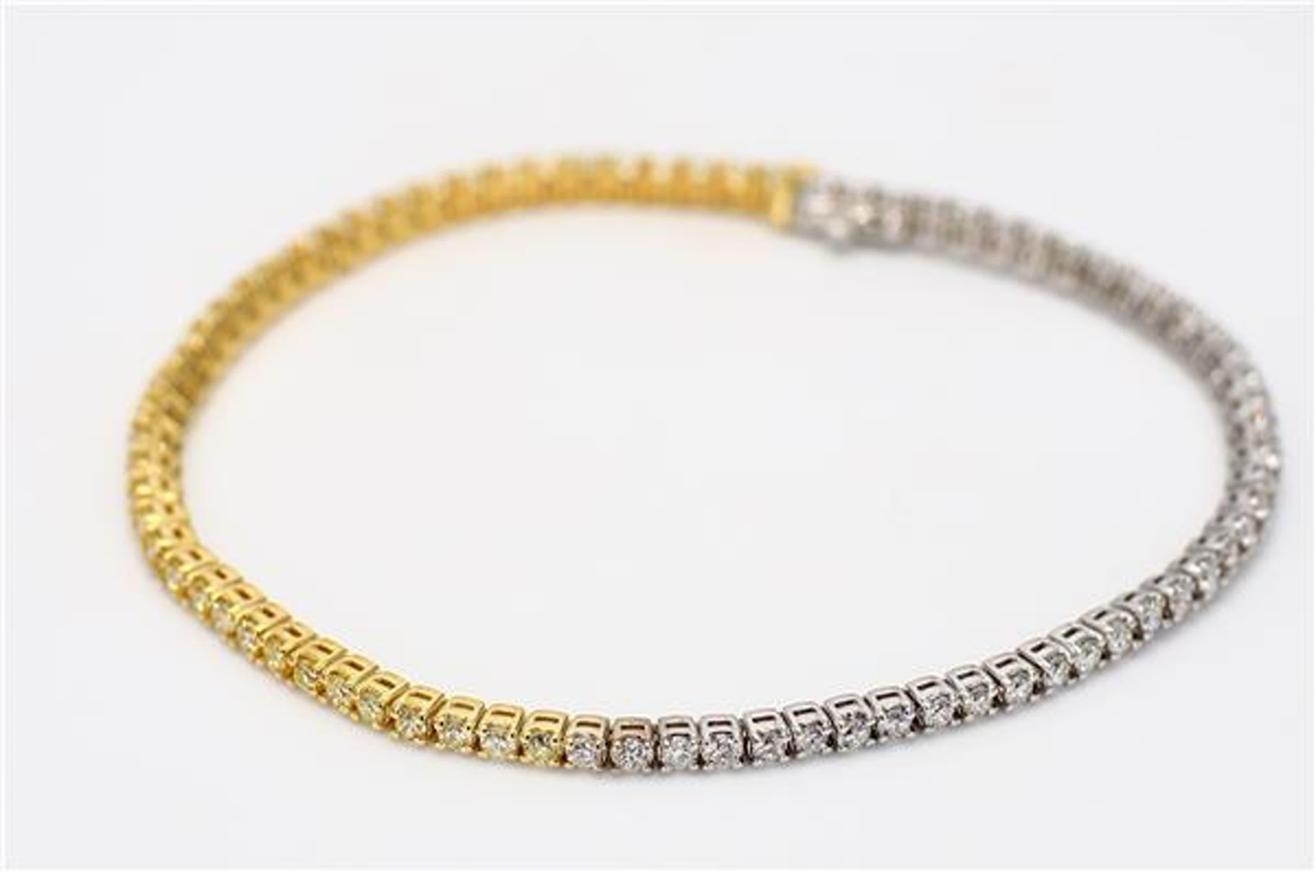 Natural Yellow Round and White Diamond 2.03 Carat TW Gold Tennis Bracelet For Sale 1