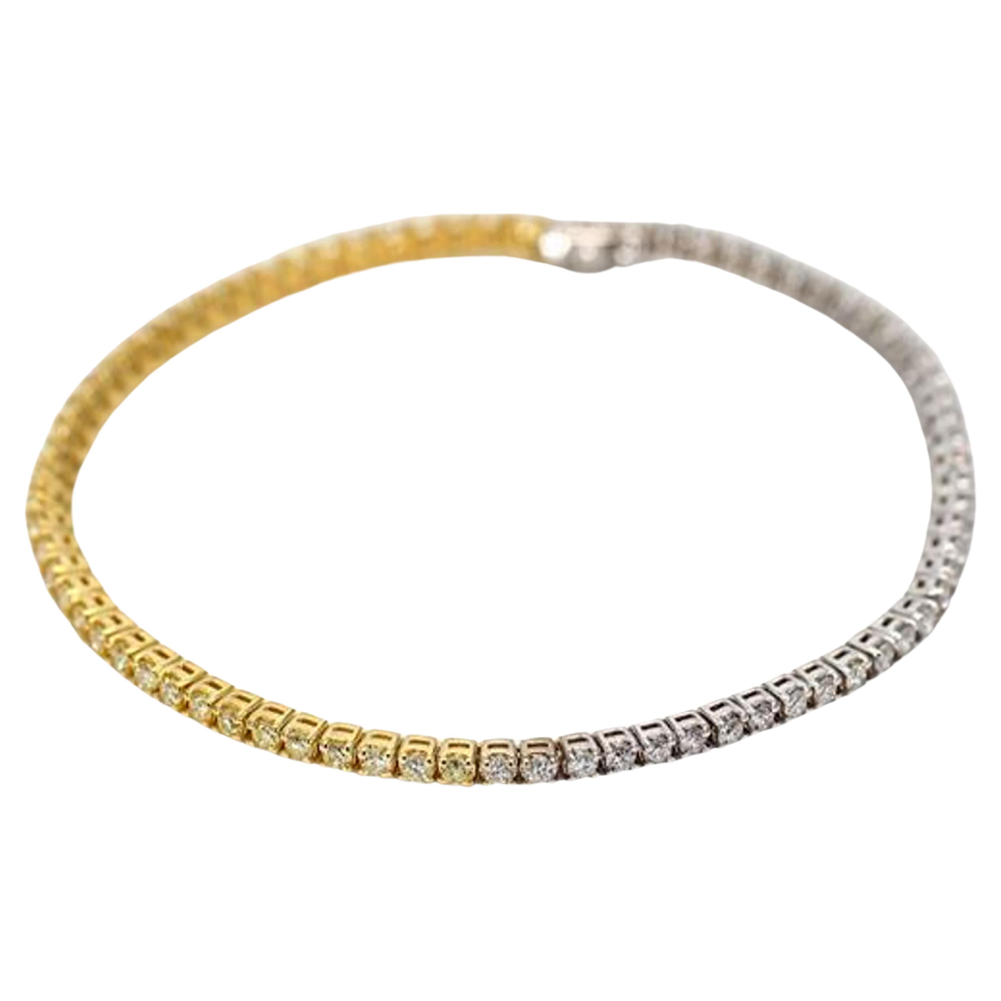 Natural Yellow Round and White Diamond 2.03 Carat TW Gold Tennis Bracelet For Sale