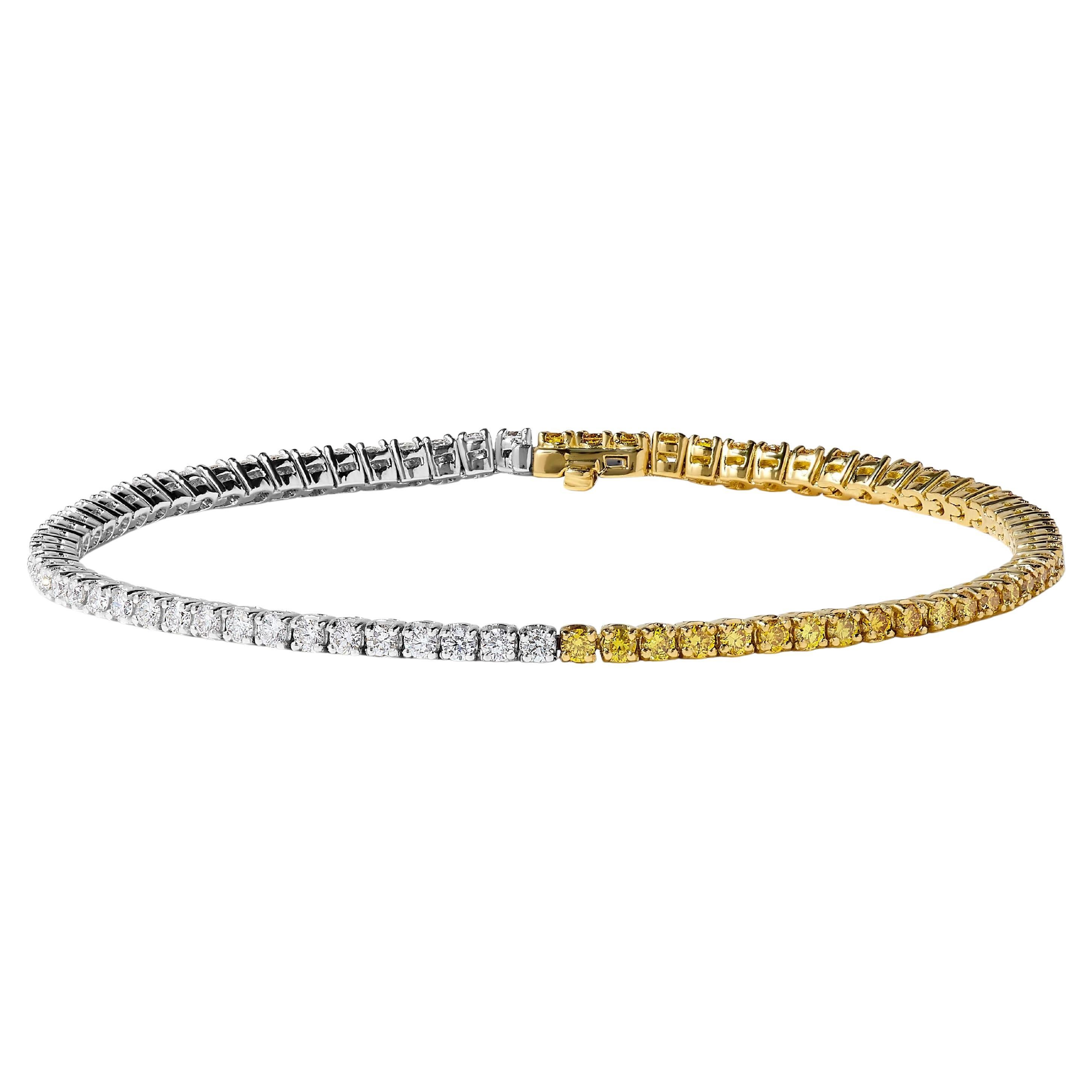 Natural Yellow Round and White Diamond 2.03 Carat TW Gold Tennis Bracelet