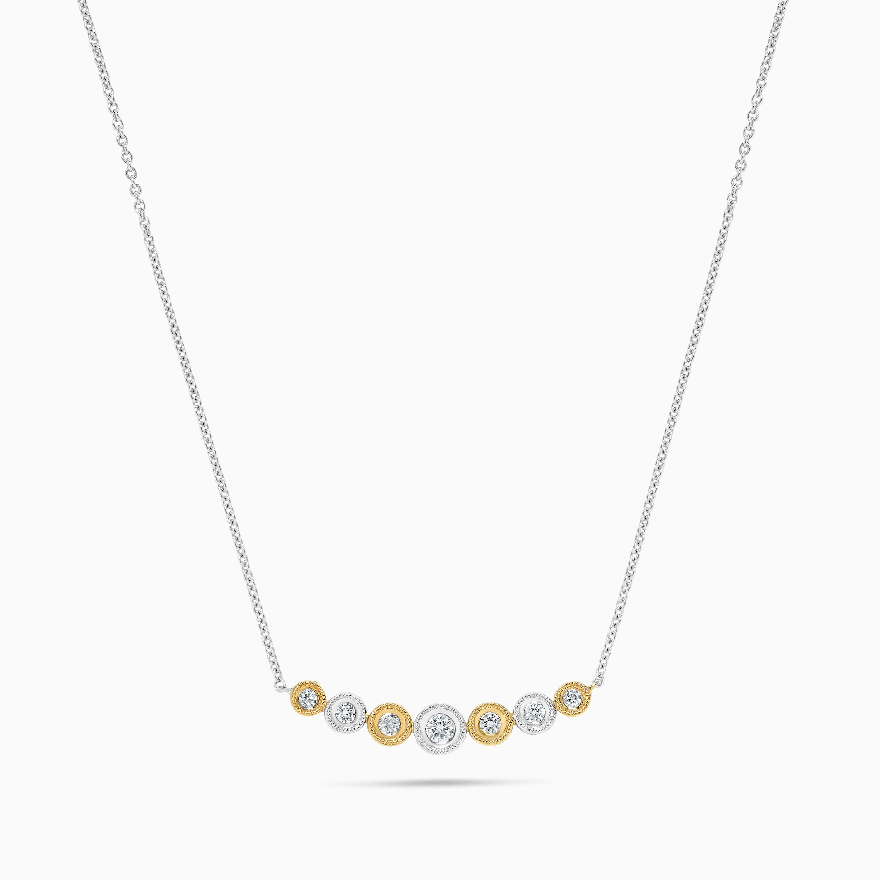 RareGemWorld's classic diamond necklace. Mounted in a beautiful 14K Yellow and White Gold setting with natural round yellow diamond melee complimented by natural round white diamond melee. This necklace is guaranteed to impress and enhance your