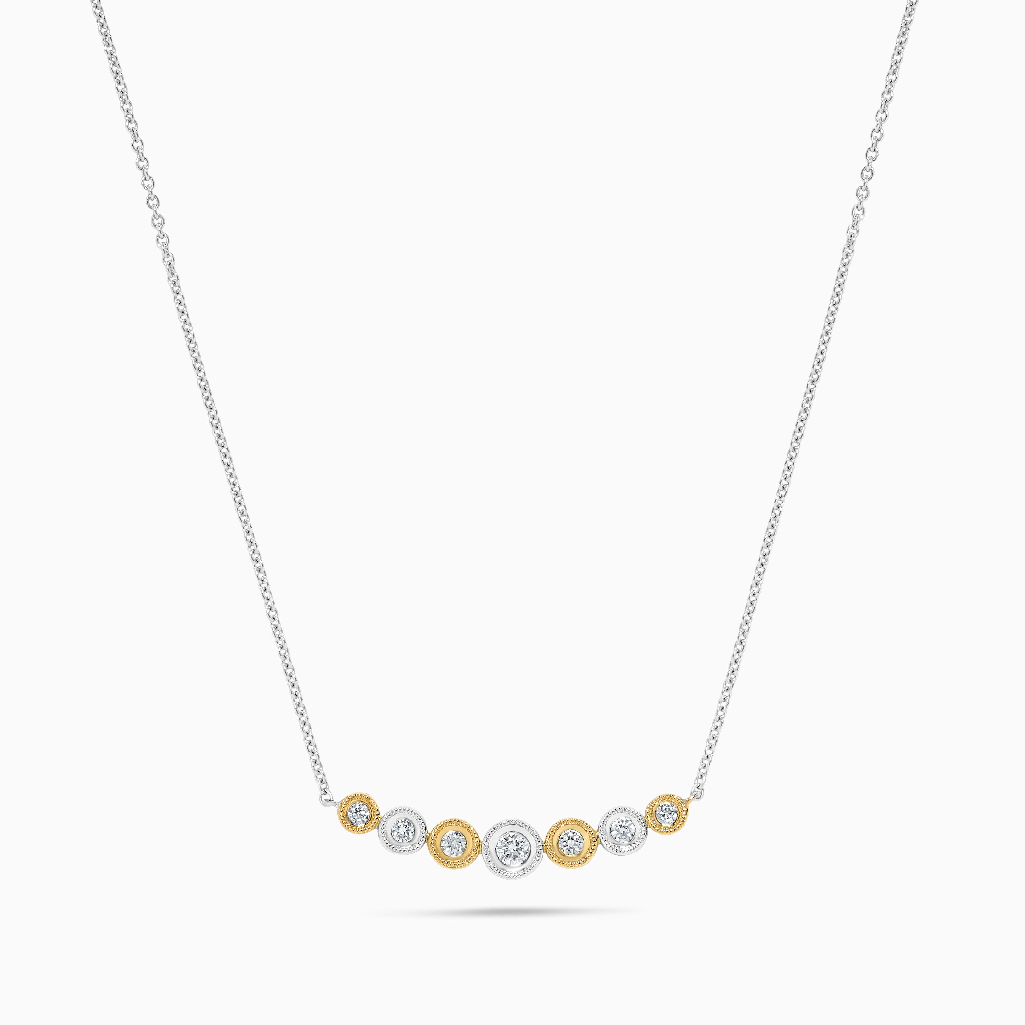 Natural Yellow Round and White Diamond .21 Carat TW Gold Necklace For Sale