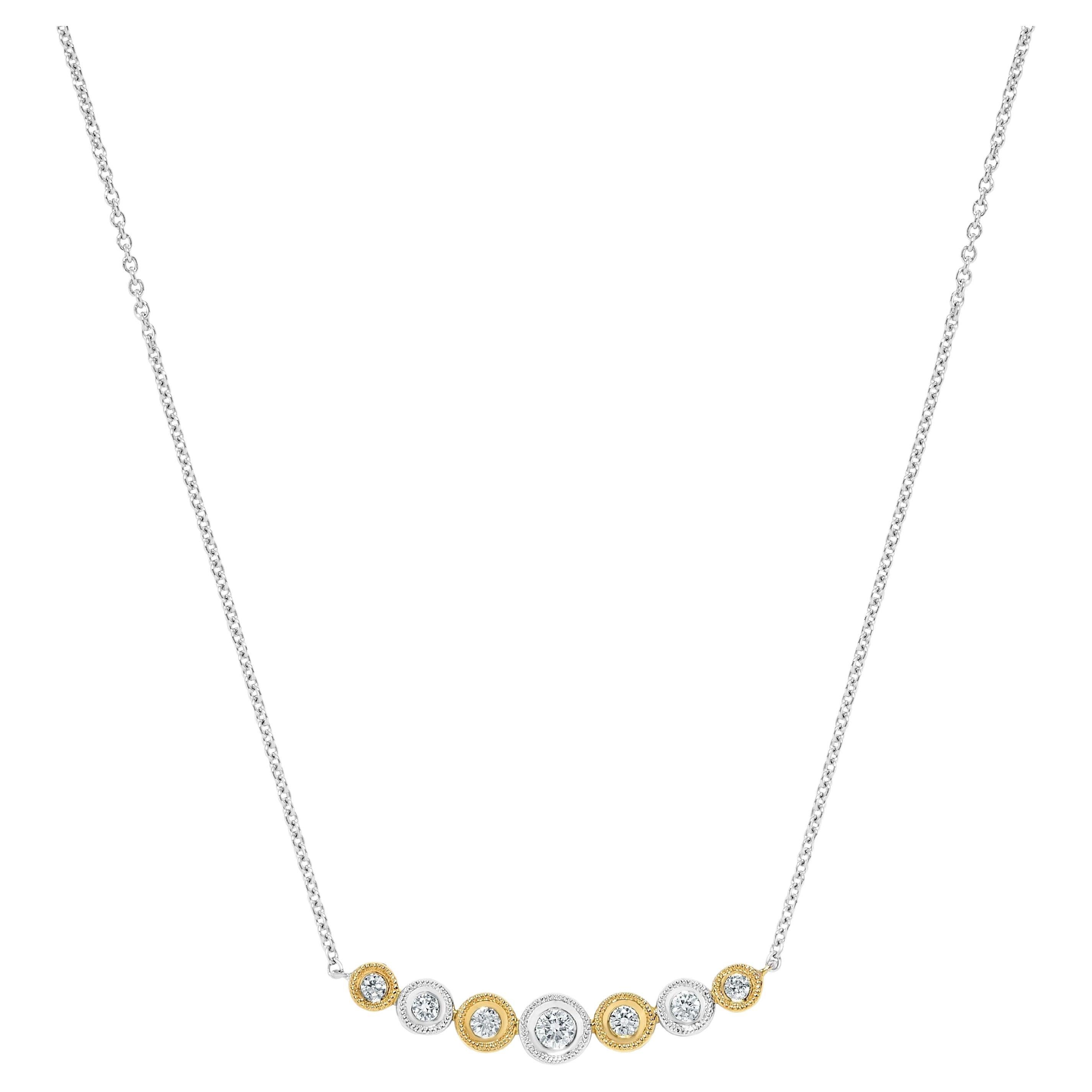 Natural Yellow Round and White Diamond .21 Carat TW Gold Necklace