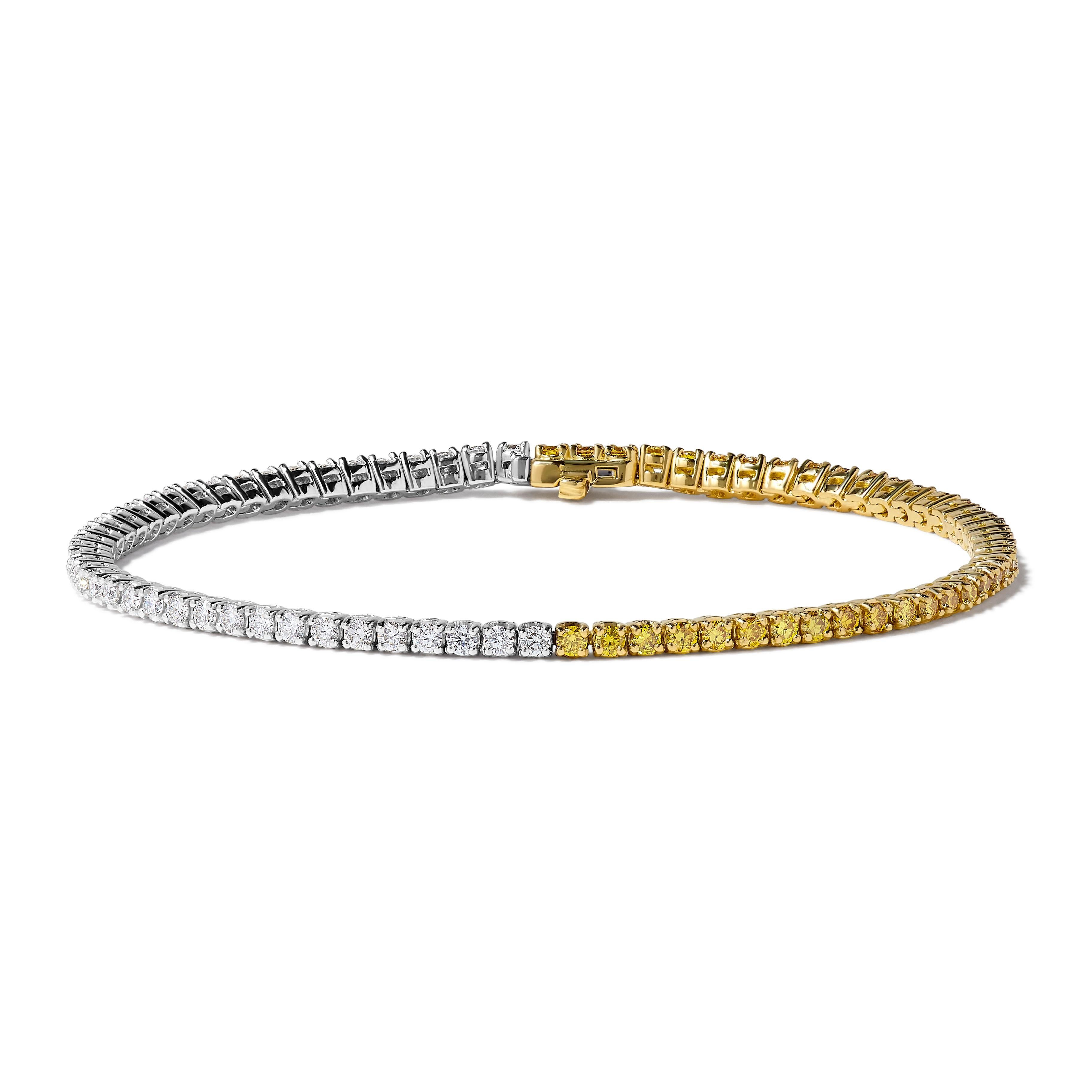 Contemporain Bracelet tennis en or jaune naturel, diamants ronds et blancs de 2.16 carats poids total en vente