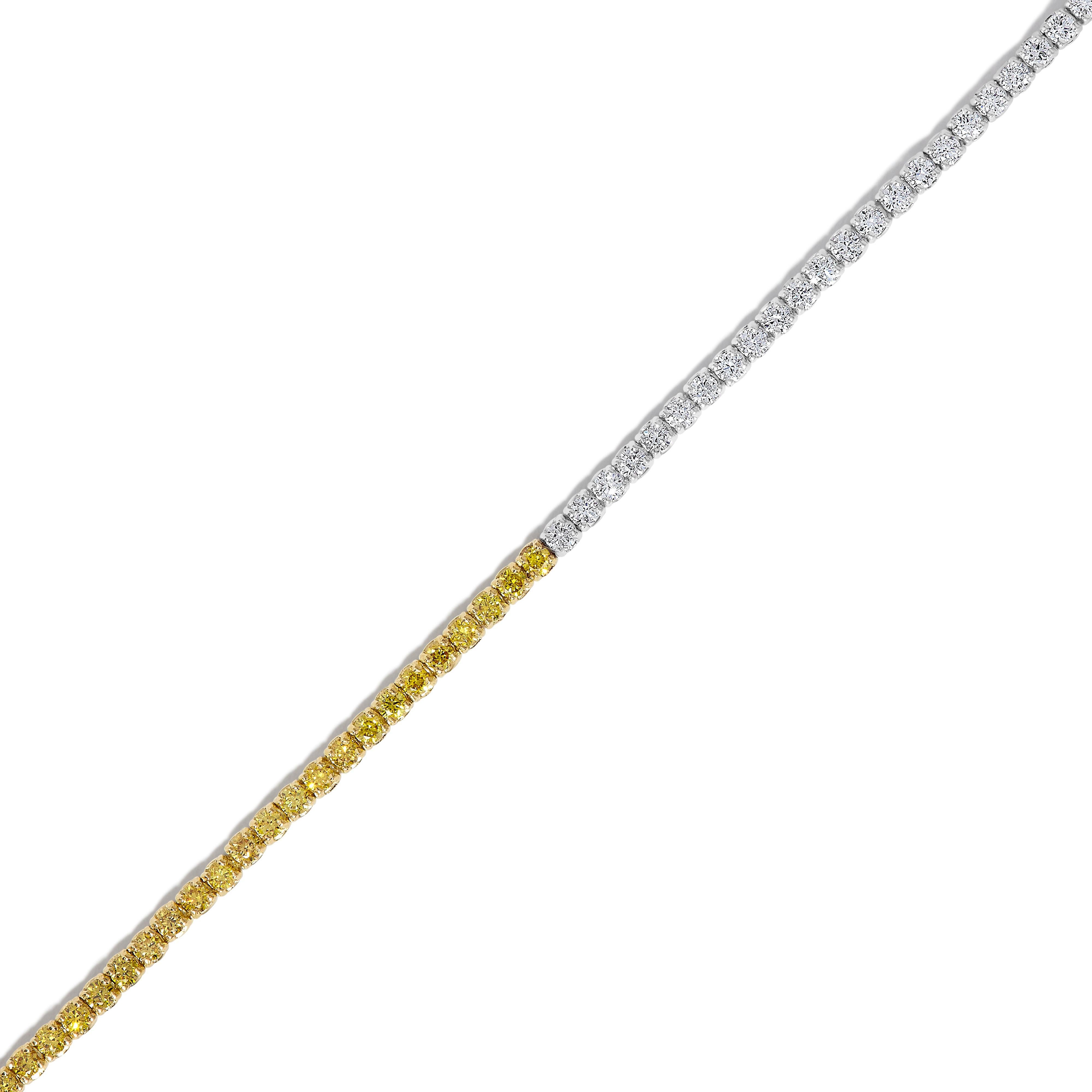Taille ronde Bracelet tennis en or jaune naturel, diamants ronds et blancs de 2.16 carats poids total en vente