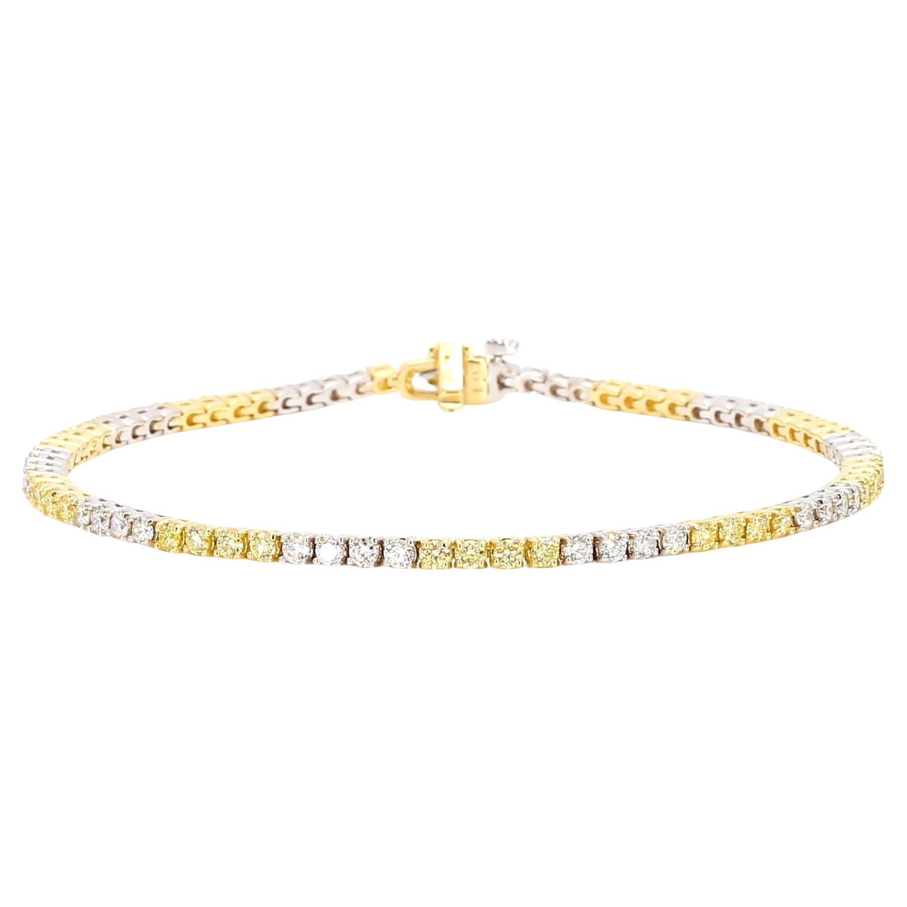 Natural Yellow Round and White Diamond 2.33 Carat TW Gold Tennis Bracelet