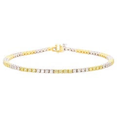 Natural Yellow Round and White Diamond 2.33 Carat TW Gold Tennis Bracelet