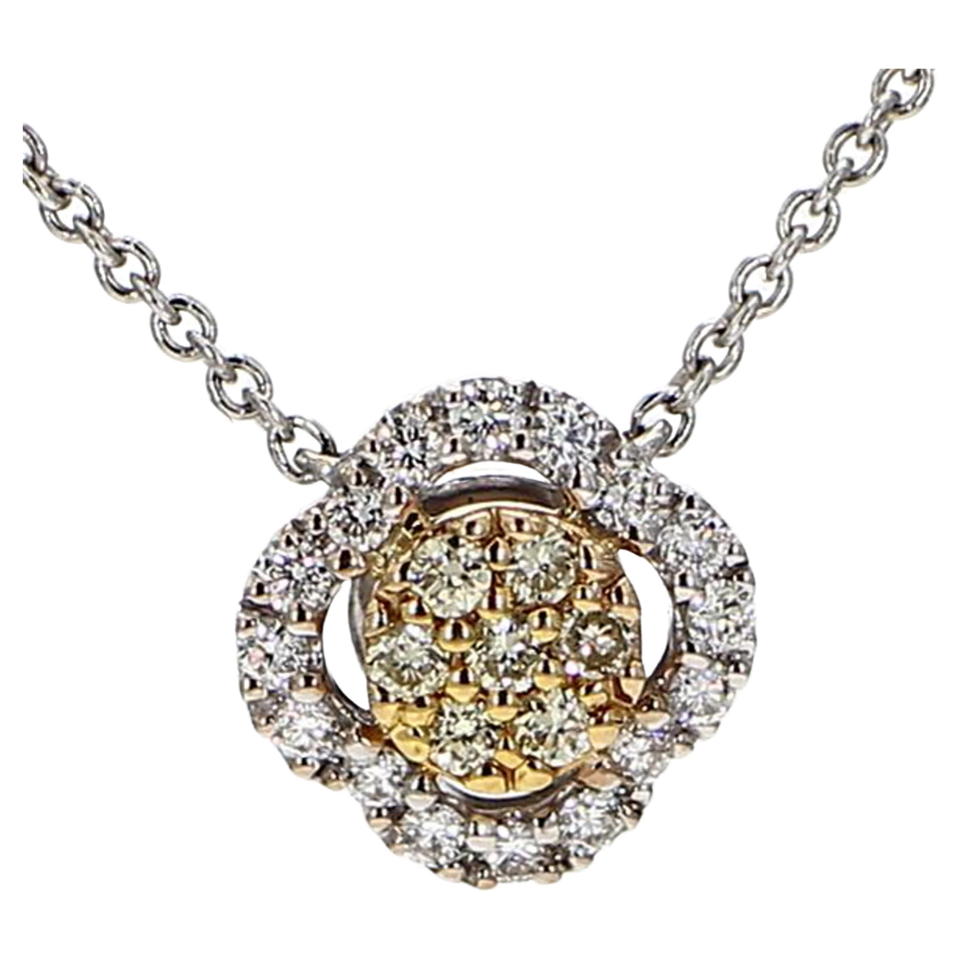 Natural Yellow Round and White Diamond .25 Carat TW Gold Necklace For Sale