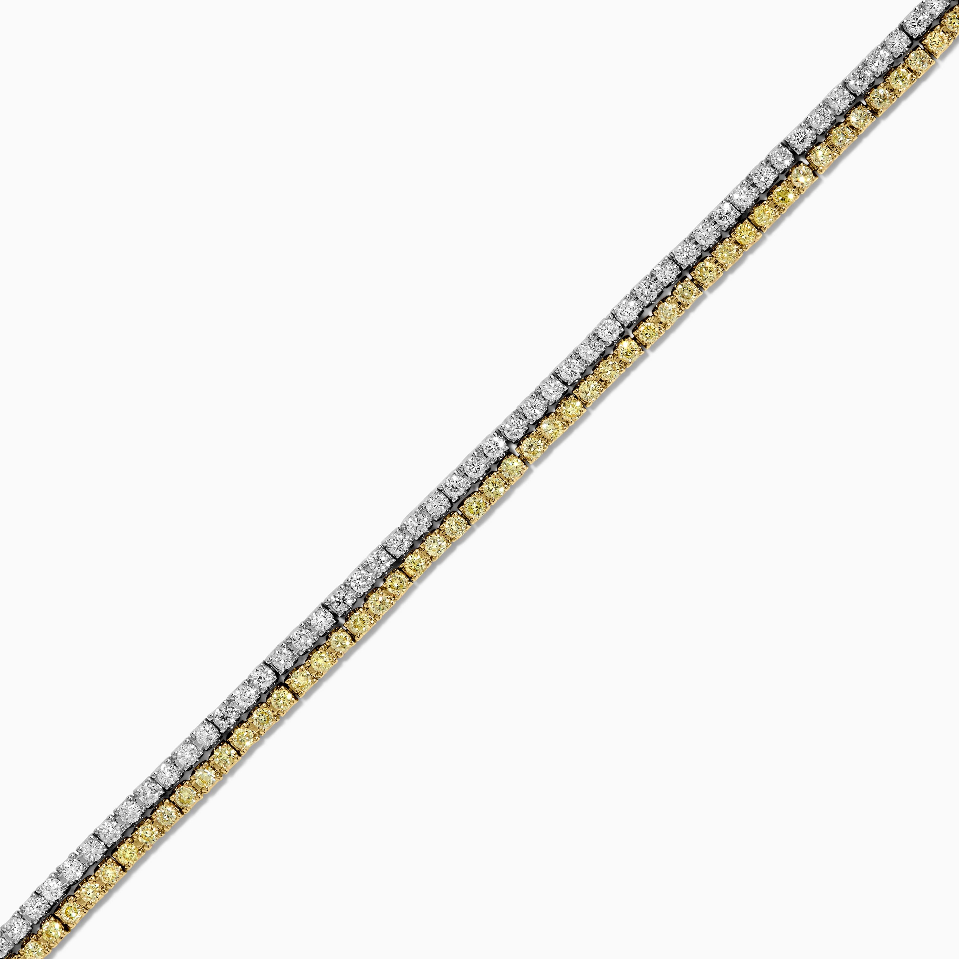 Contemporary Natural Yellow Round and White Diamond 2.88 Carat TW Gold Tennis Bracelet For Sale