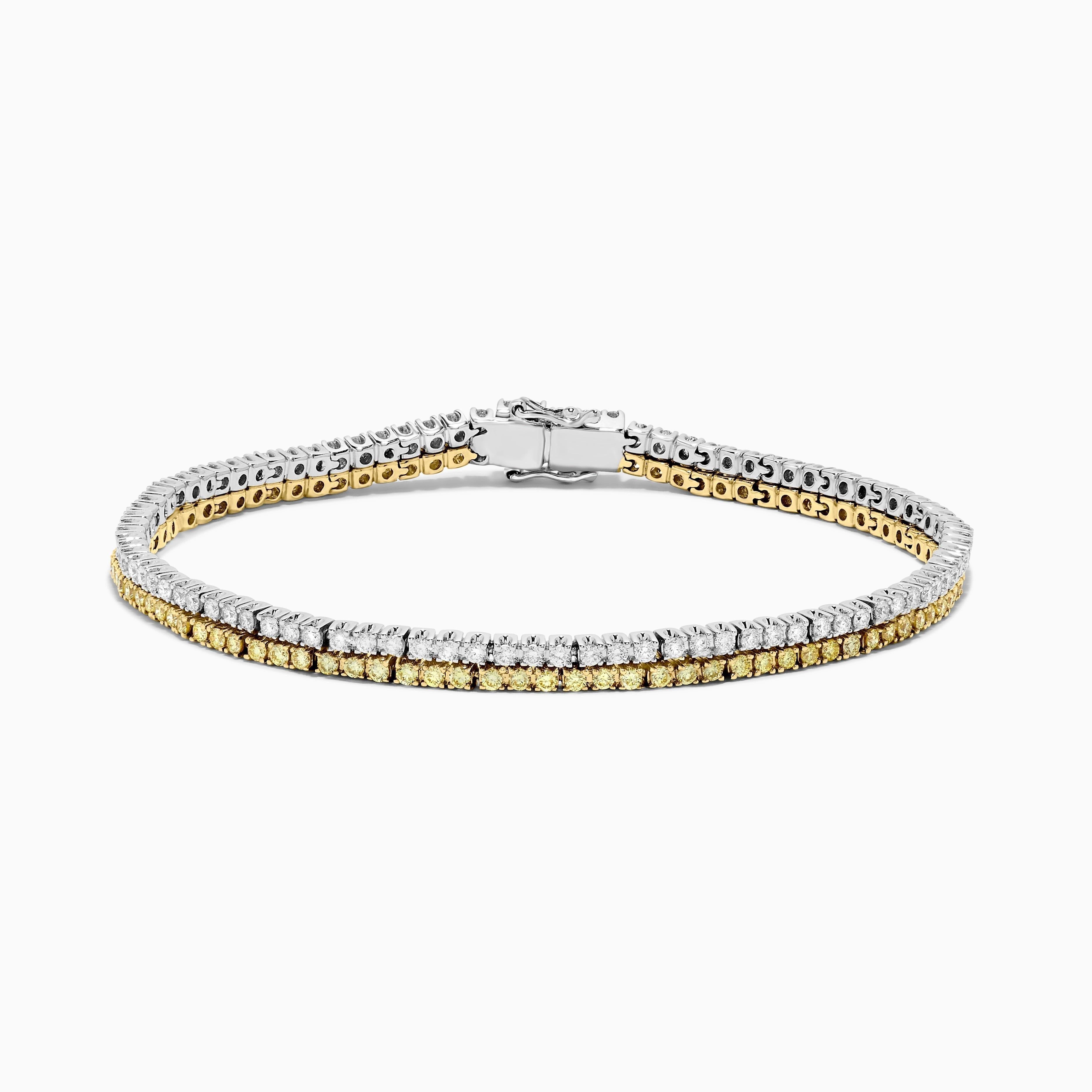 Contemporain Bracelet tennis en or jaune naturel, diamants ronds et blancs de 2.88 carats poids total en vente
