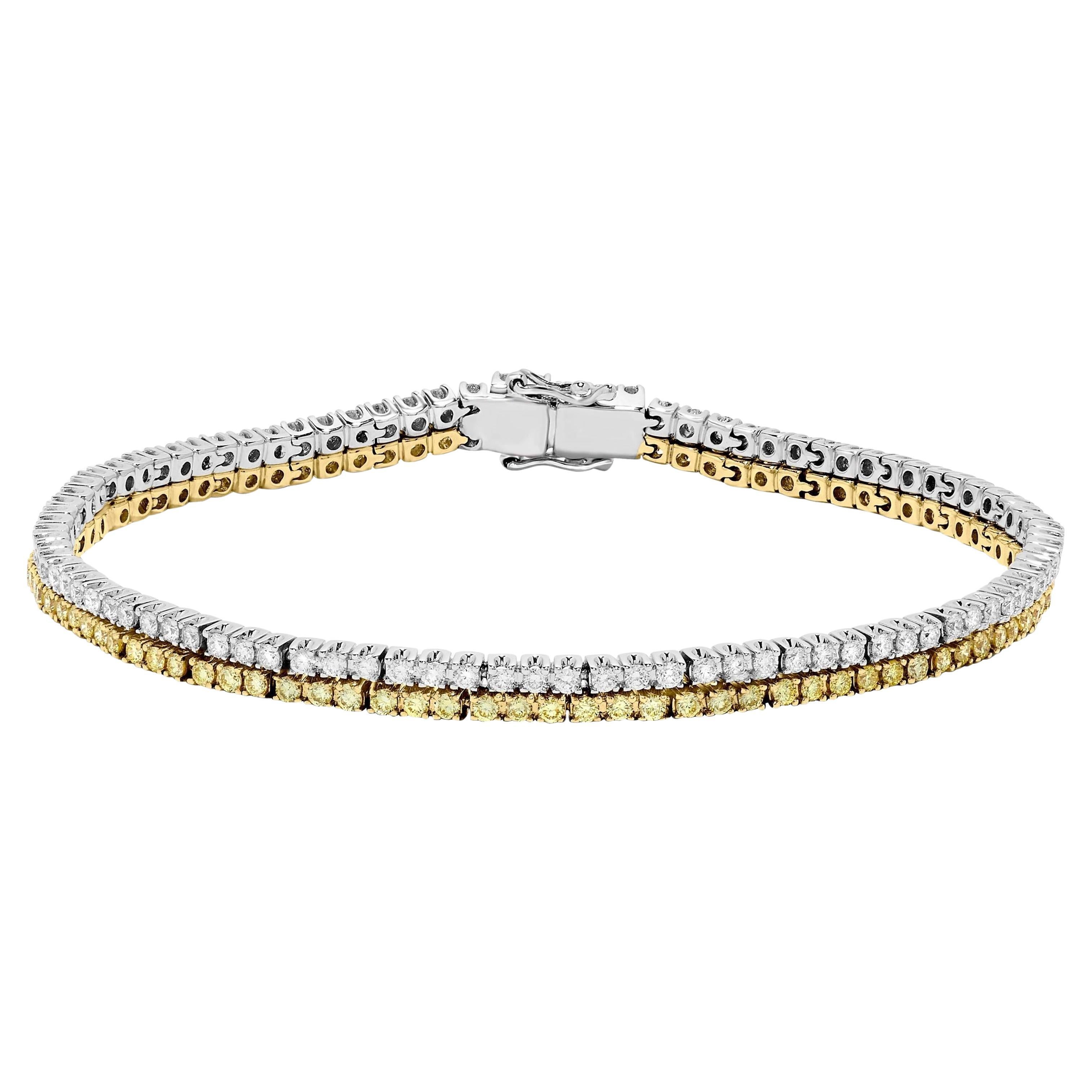 Natural Yellow Round and White Diamond 2.88 Carat TW Gold Tennis Bracelet