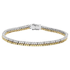 Bracelet tennis en or jaune naturel, diamants ronds et blancs de 2.88 carats poids total