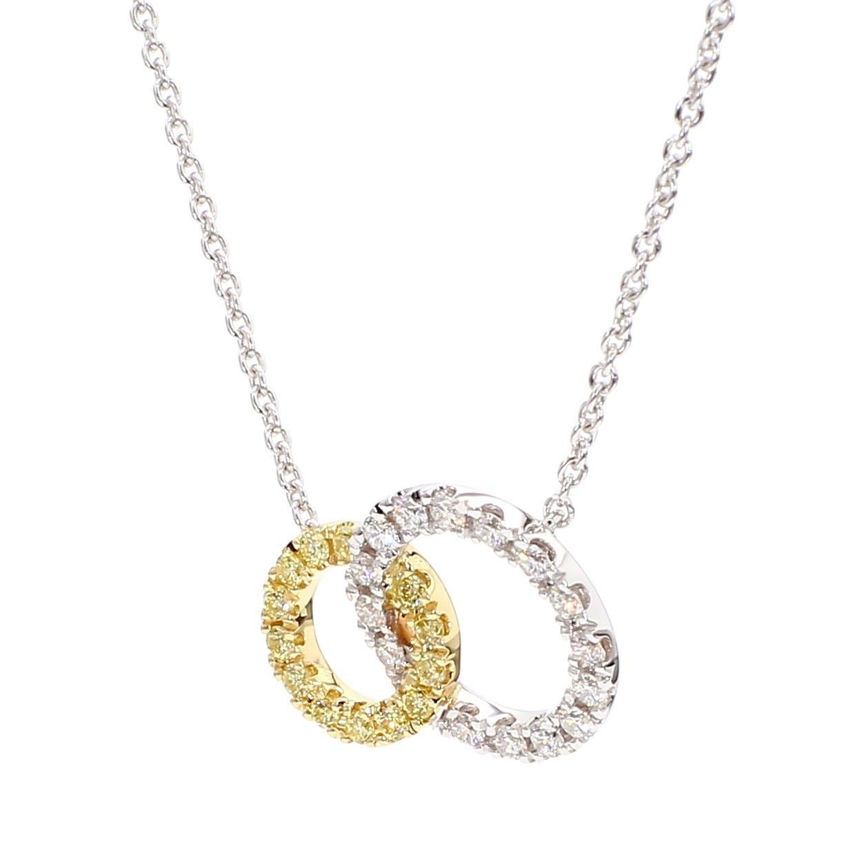 La bellissima collana di diamanti di RareGemworld. Montato in una splendida montatura in oro giallo e bianco 18 carati con un diamante giallo naturale rotondo e un diamante bianco naturale rotondo. Questa collana è destinata a stupire e ad