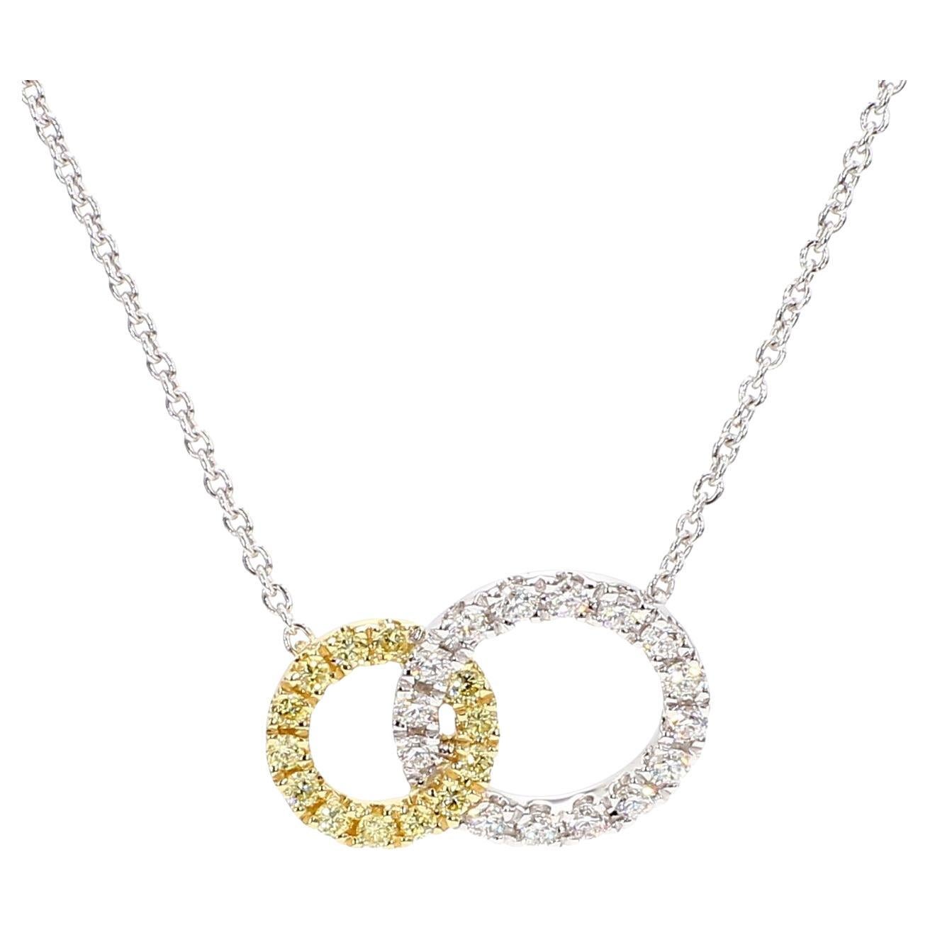 Natural Yellow Round and White Diamond .30 Carat TW Gold Drop Necklace