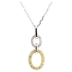 Natural Yellow Round and White Diamond .31 Carat TW Gold Drop Pendant