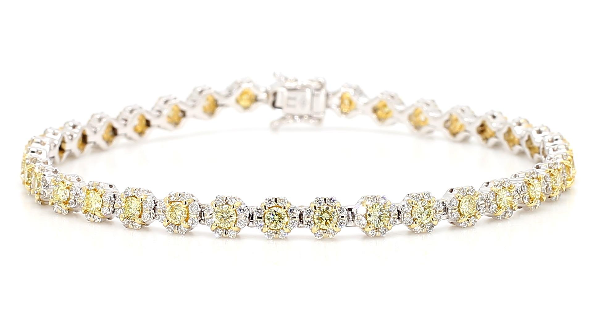 Pulsera de tenis de oro amarillo natural redondo y diamante blanco de 3.27 quilates TW Contemporáneo en venta