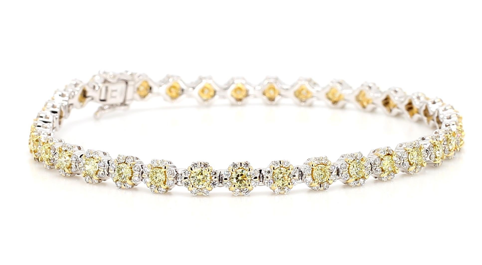 Pulsera de tenis de oro amarillo natural redondo y diamante blanco de 3.27 quilates TW Corte redondo en venta