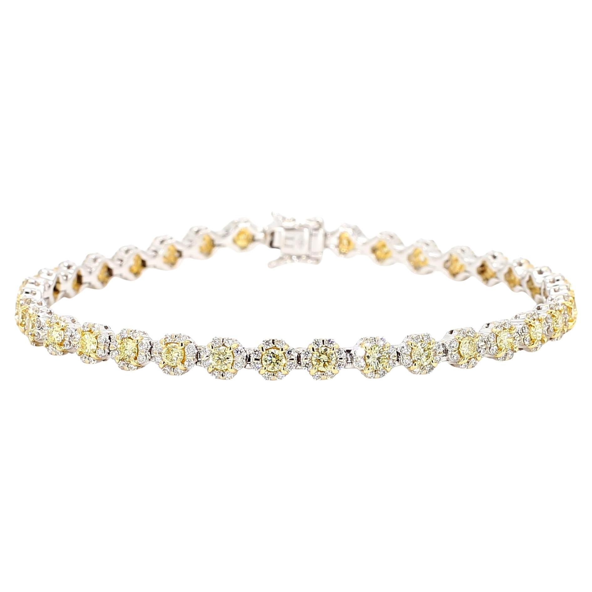 Tennisarmband, natürlicher gelber runder und weißer Diamant 3.27 Karat TW Gold